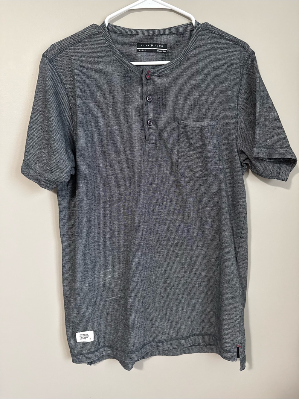 Five Four Men's Charcoal Gray Short-Sleeve Henley with Pocket Size Large